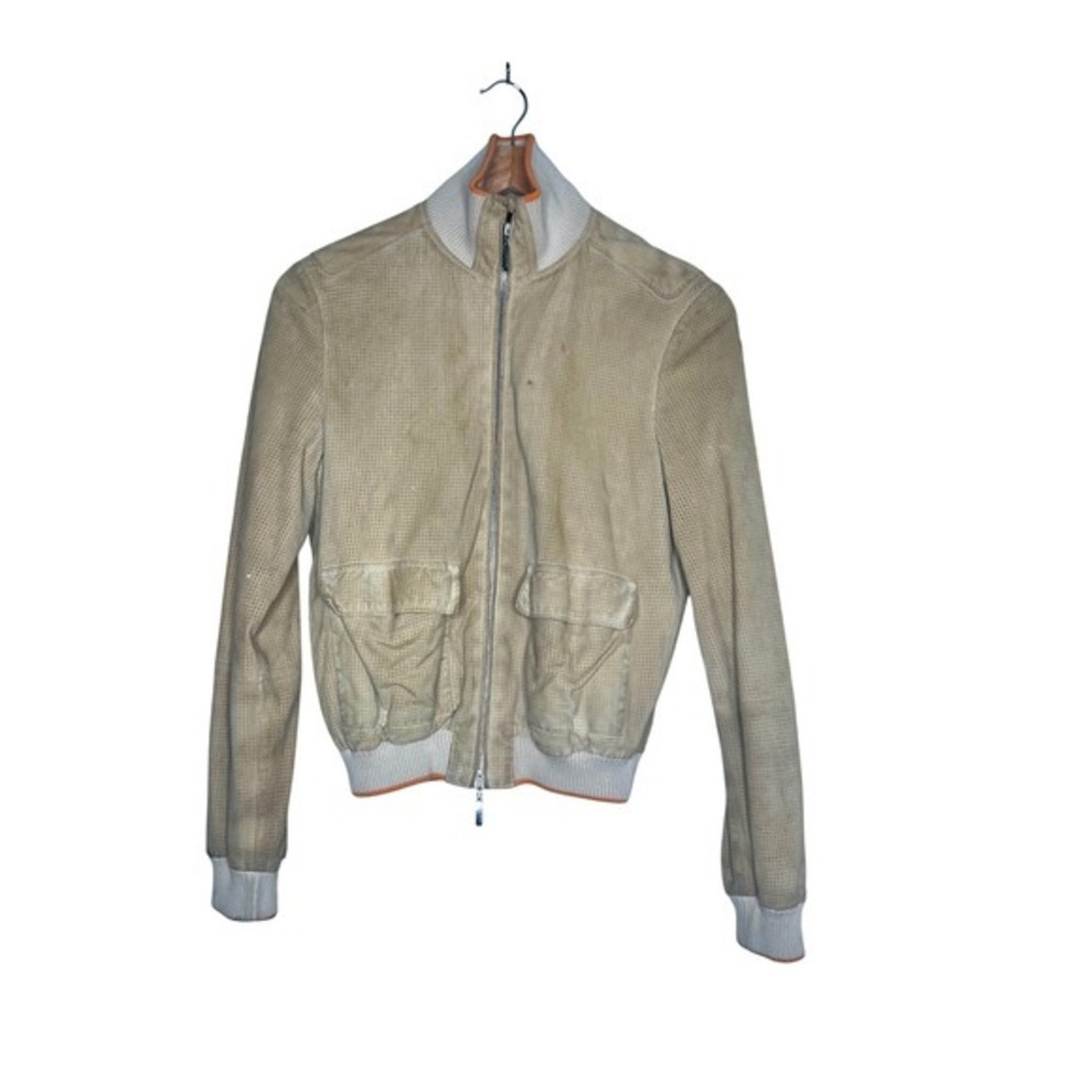 Escada Sport Vintage Kid Suede Bomber Jacket Beige Zip  NEEDS‎ CLEANING